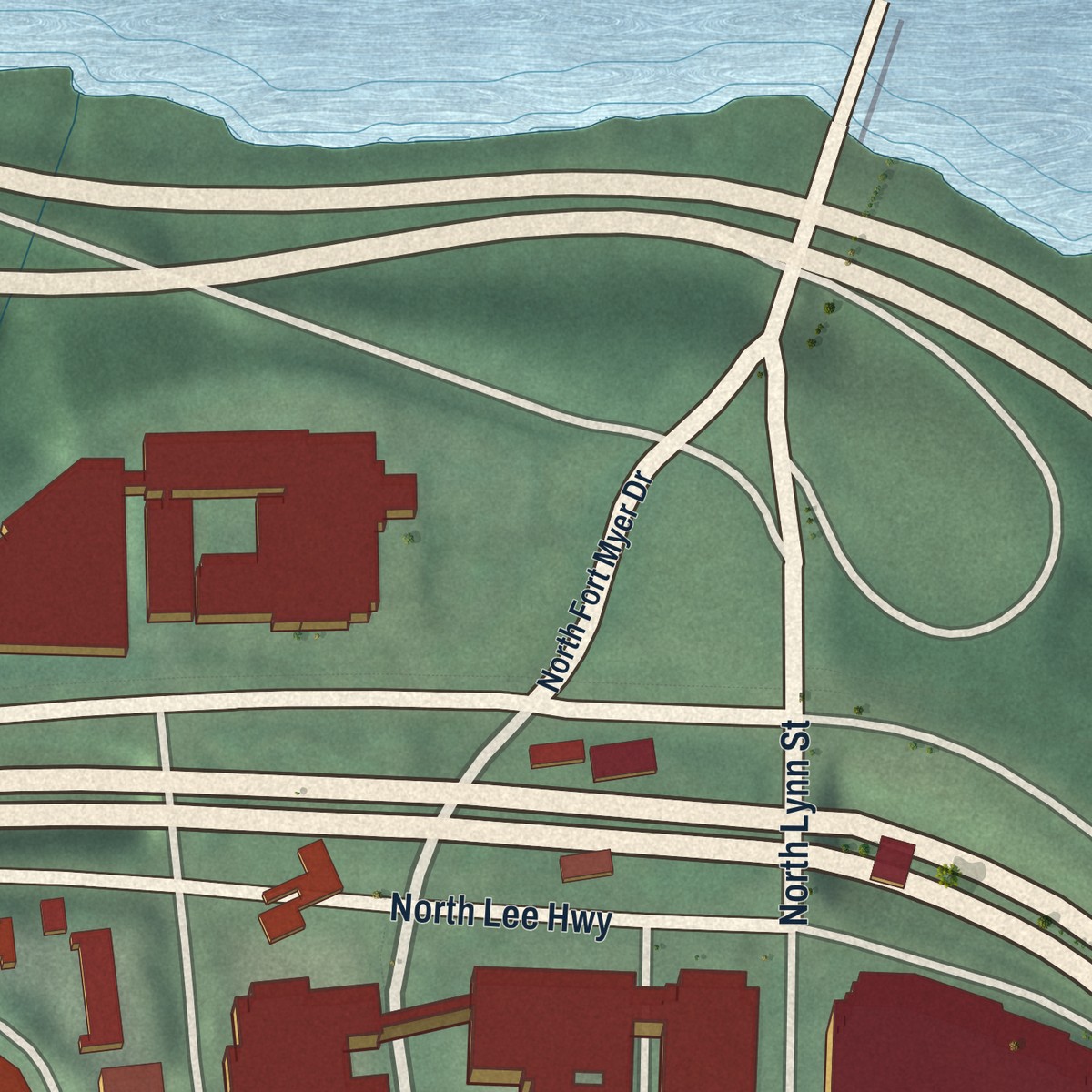 Second close-up of the map of Rosslyn, Virginia print showing more streets and buildings