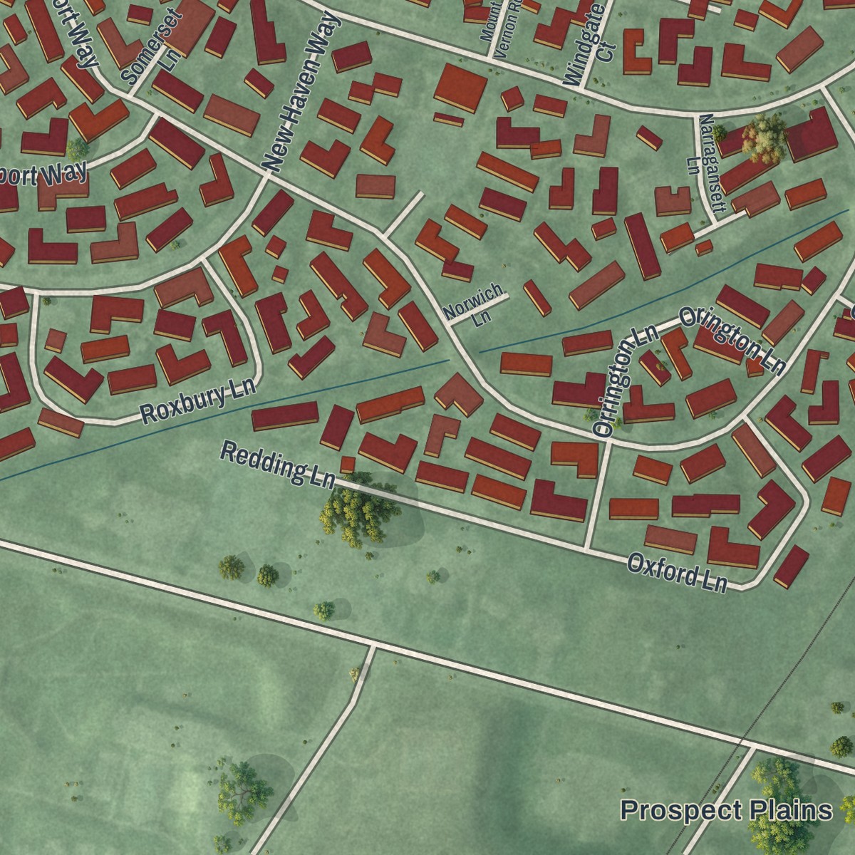 Second close-up of the map of Rossmoor, New Jersey print showing more streets and buildings