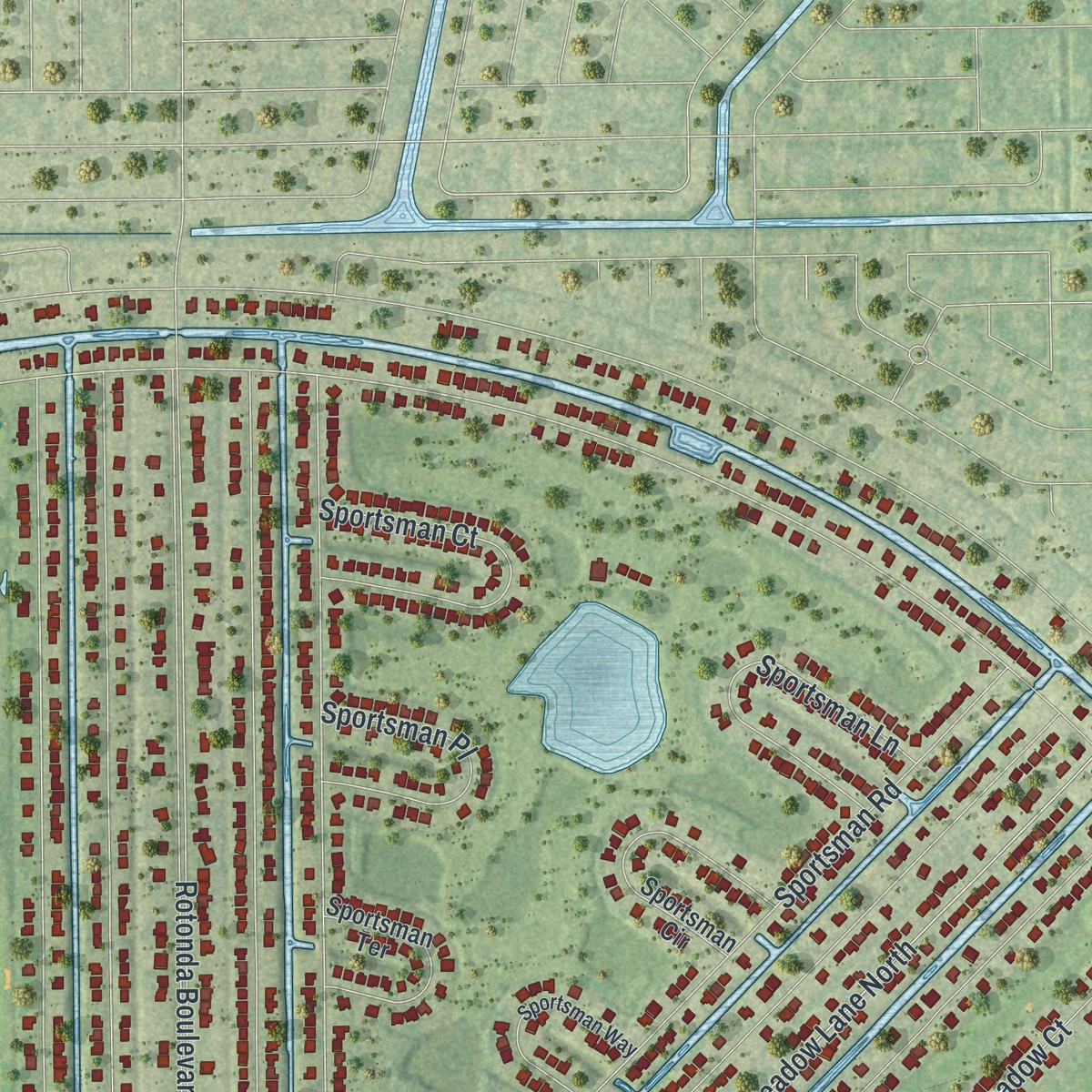 Second close-up of the map of Rotonda, Florida print showing more streets and buildings