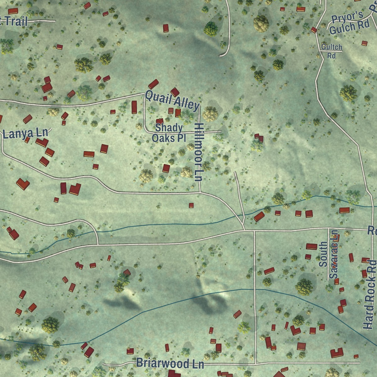 Second close-up of the map of Rough and Ready, California print showing more streets and buildings