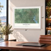 Round Hill, Virginia map, 18 x 24 inch print in a white frame in a home office