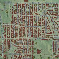 Second close-up of the map of Round Lake Beach, Illinois print showing more streets and buildings