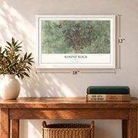 Round Rock, Texas map, 12 x 18 inch print in a white frame in an entryway