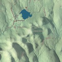 Close-up of the map of Rowe, Massachusetts print showing terrain and local geography