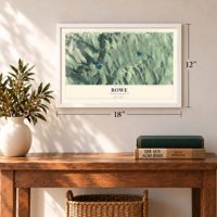 Rowe, Massachusetts map, 12 x 18 inch print in a white frame in an entryway