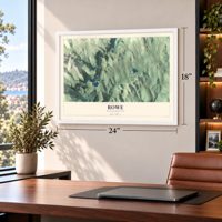 Rowe, Massachusetts map, 18 x 24 inch print in a white frame in a home office
