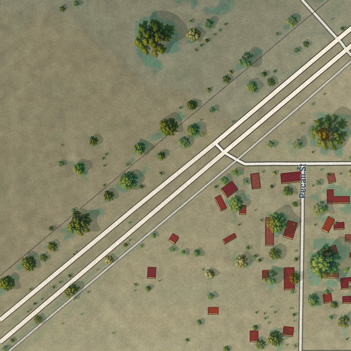 Second close-up of the map of Rowena, Texas print showing more streets and buildings