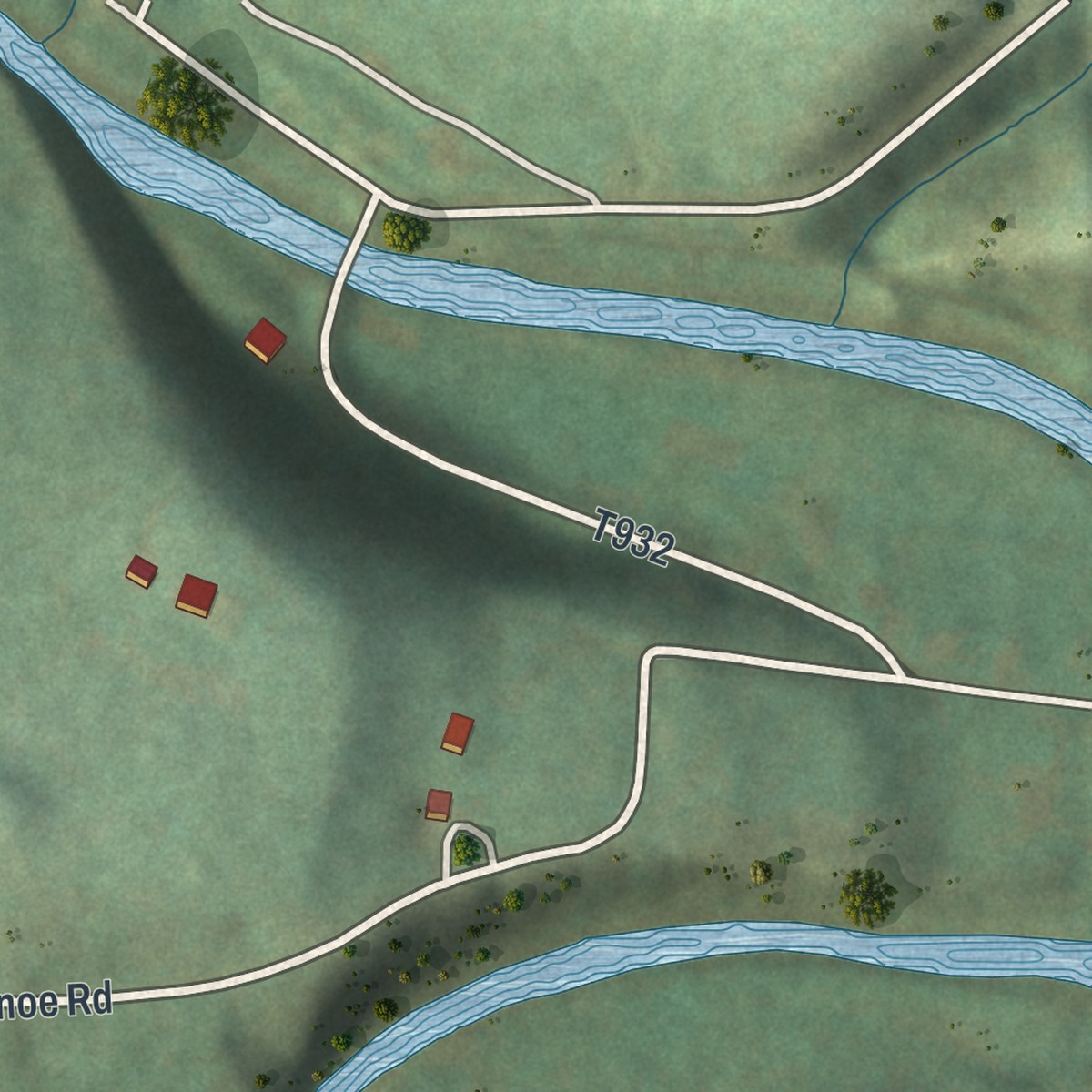 Second close-up of the map of Rowes Run, Pennsylvania print showing more streets and buildings