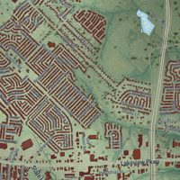 Second close-up of the map of Rowlett, Texas print showing more streets and buildings