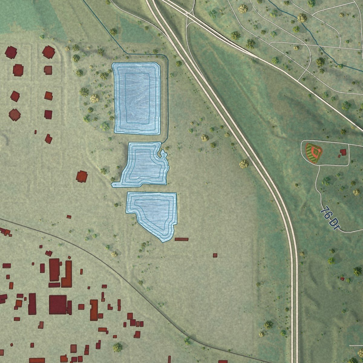 Second close-up of the map of Roxana, Illinois print showing more streets and buildings