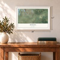 Roxana, Illinois map, 12 x 18 inch print in a white frame in an entryway