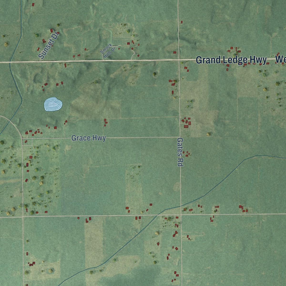 Second close-up of the map of Roxand, Michigan print showing more streets and buildings