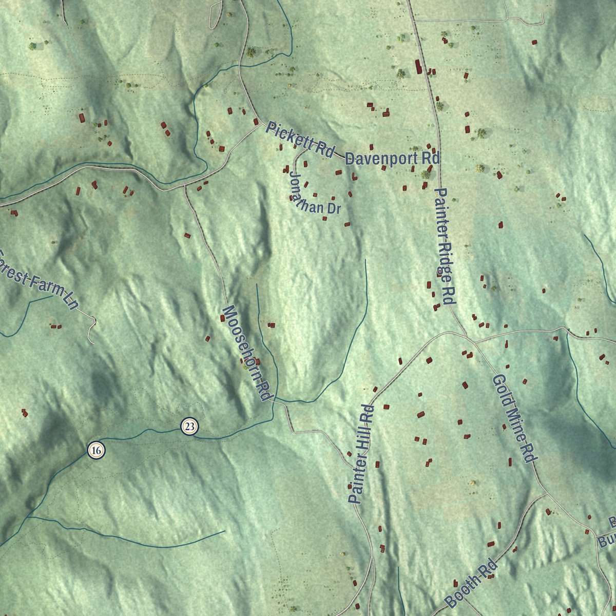 Second close-up of the map of Roxbury, Connecticut print showing more streets and buildings
