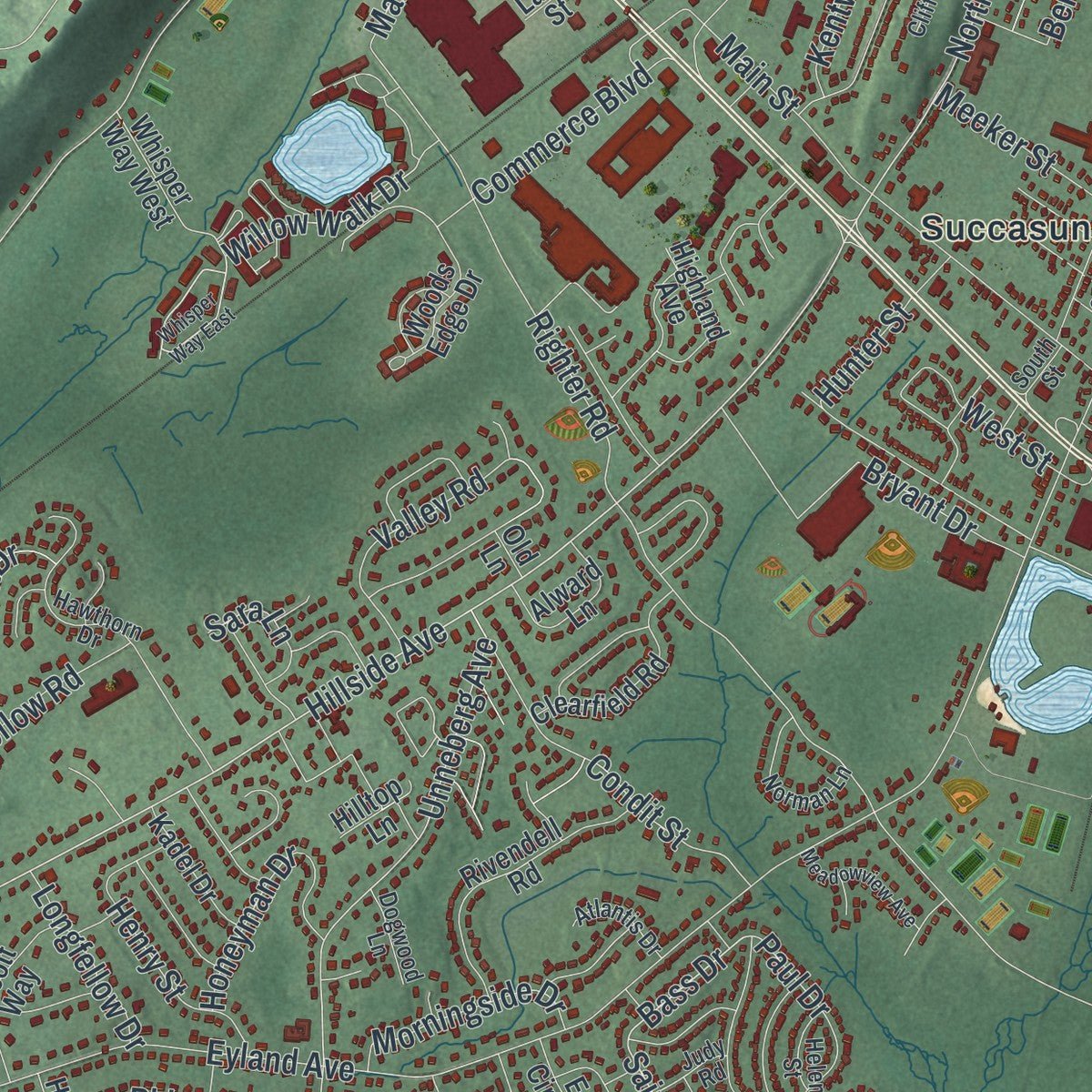 Second close-up of the map of Roxbury, New Jersey print showing more streets and buildings