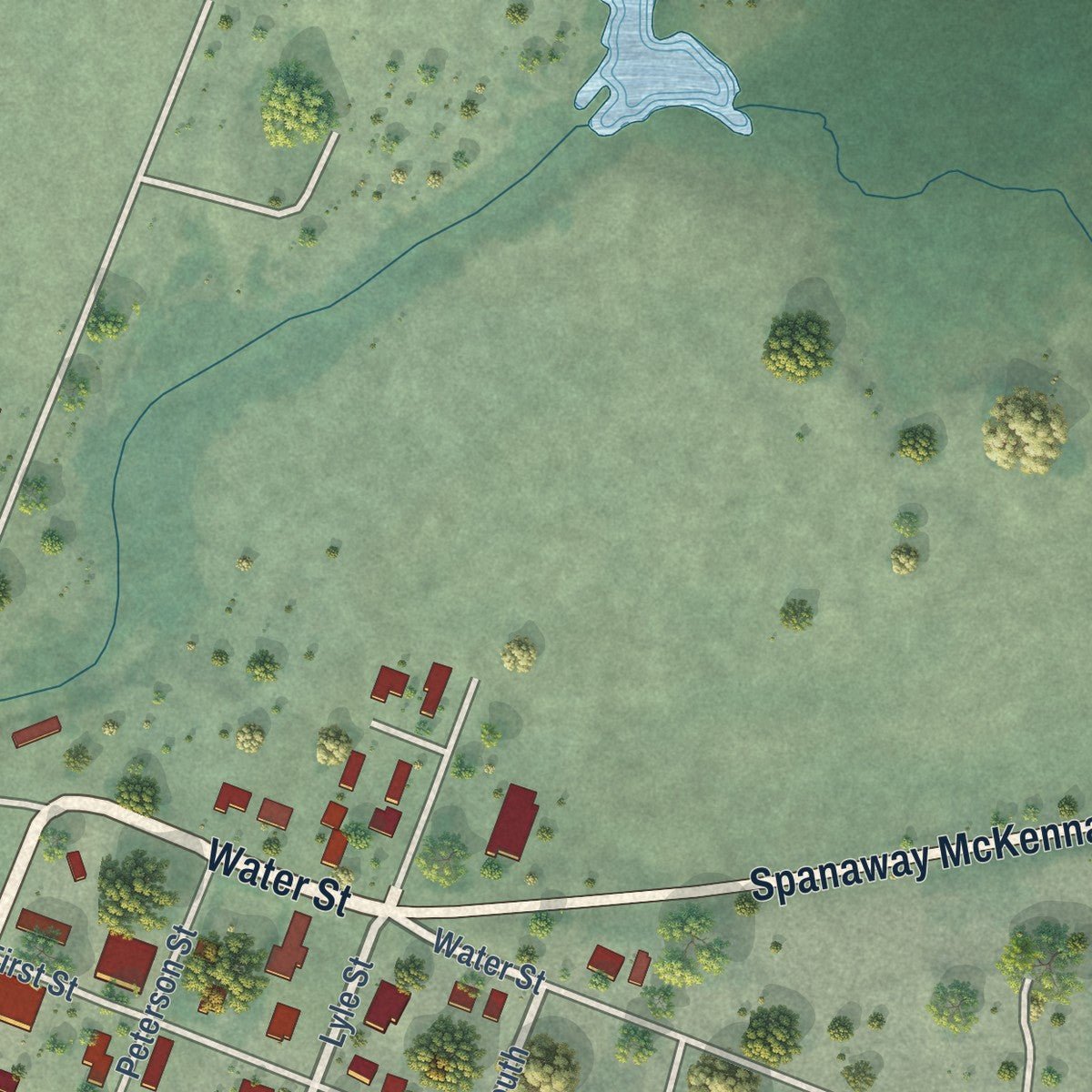 Second close-up of the map of Roy, Washington print showing more streets and buildings
