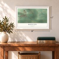 Royal City, Washington map, 12 x 18 inch print in a white frame in an entryway