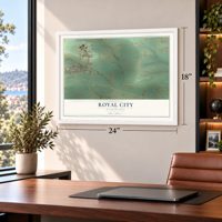 Royal City, Washington map, 18 x 24 inch print in a white frame in a home office