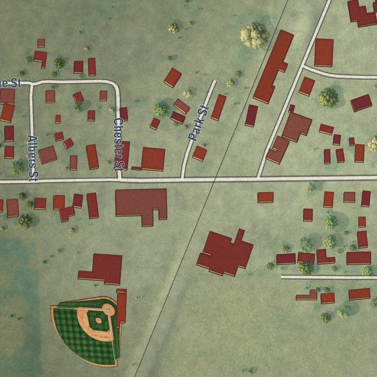 Second close-up of the map of Royal, Illinois print showing more streets and buildings