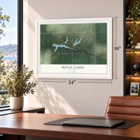 Royal Lakes, Illinois map, 18 x 24 inch print in a white frame in a home office