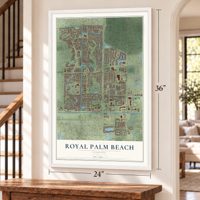 Royal Palm Beach, Florida map, 24 x 36 inch print in a white frame by a staircase