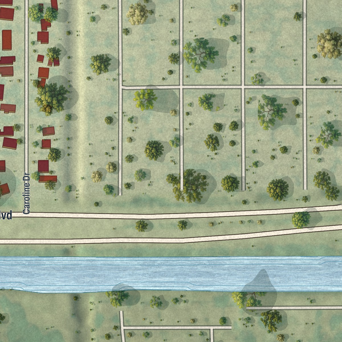Second close-up of the map of Royal Palm Estates, Florida print showing more streets and buildings