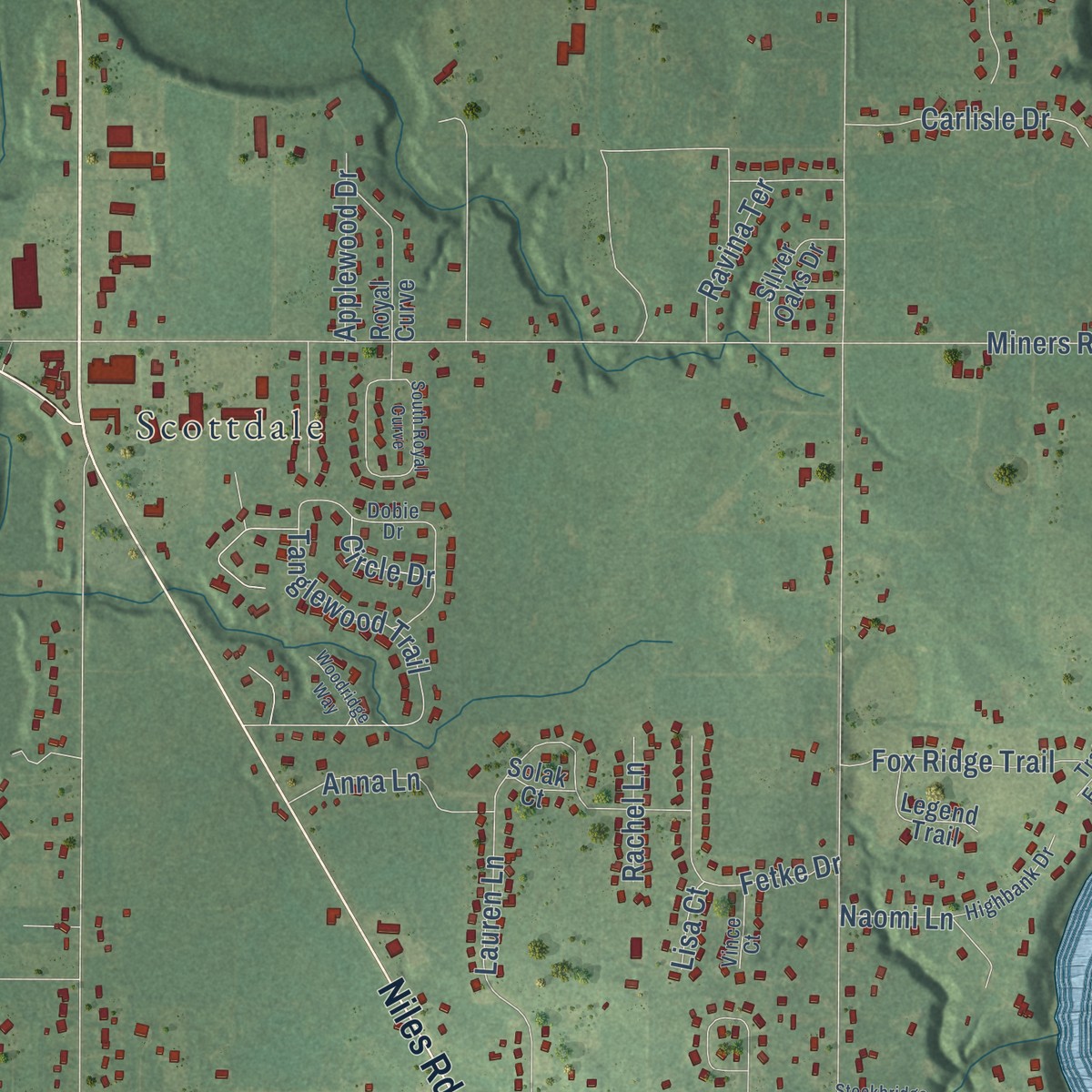 Second close-up of the map of Royalton, Michigan print showing more streets and buildings