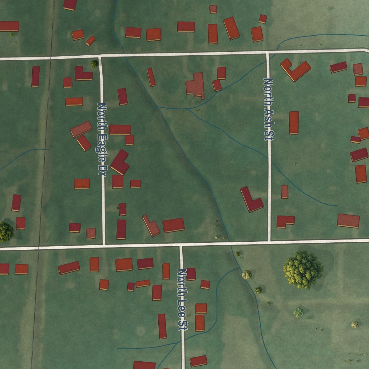 Second close-up of the map of Royerton, Indiana print showing more streets and buildings