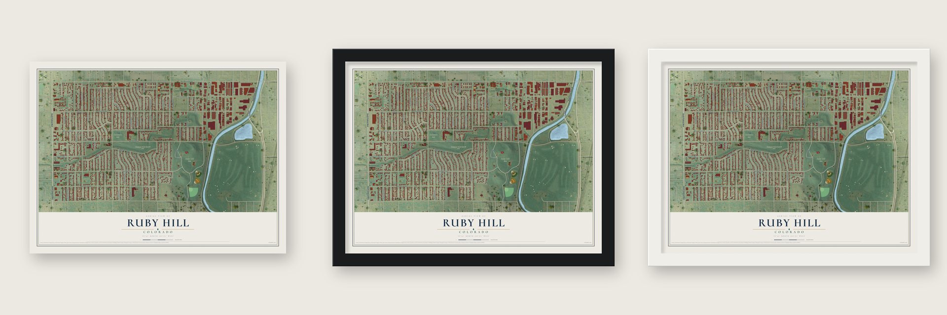 Ruby Hill, Colorado map unframed, in a black wood frame and in a white wood frame