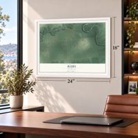 Ruby, Michigan map, 18 x 24 inch print in a white frame in a home office
