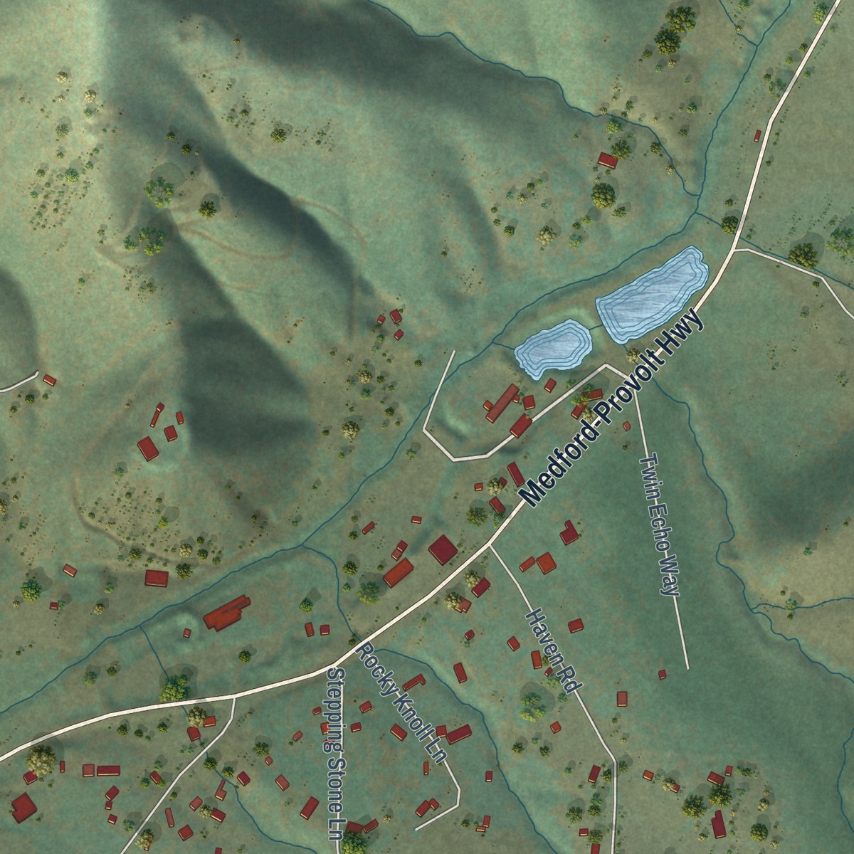 Second close-up of the map of Ruch, Oregon print showing more streets and buildings