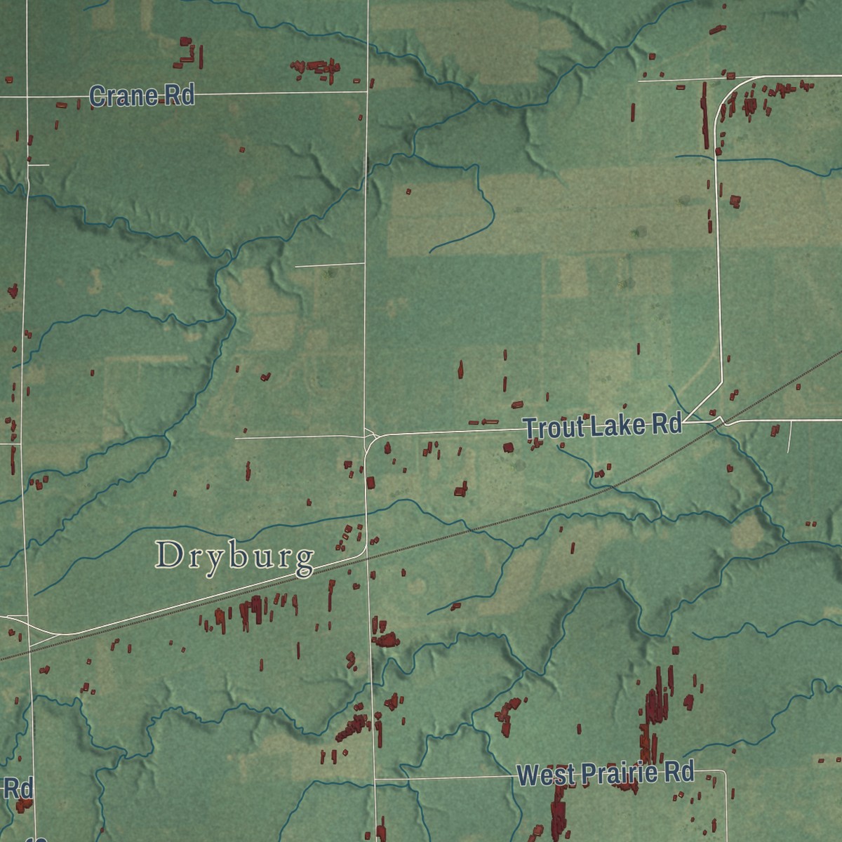Second close-up of the map of Rudyard, Michigan print showing more streets and buildings