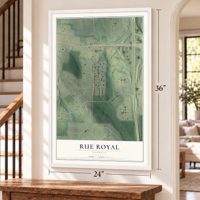 Rue Royal, Georgia map, 24 x 36 inch print in a white frame by a staircase