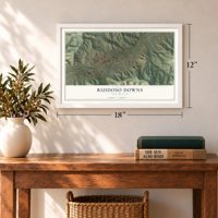 Ruidoso Downs, New Mexico map, 12 x 18 inch print in a white frame in an entryway