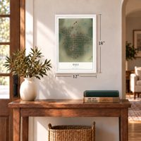 Rule, Texas map, 12 x 18 inch print in a white frame in an entryway