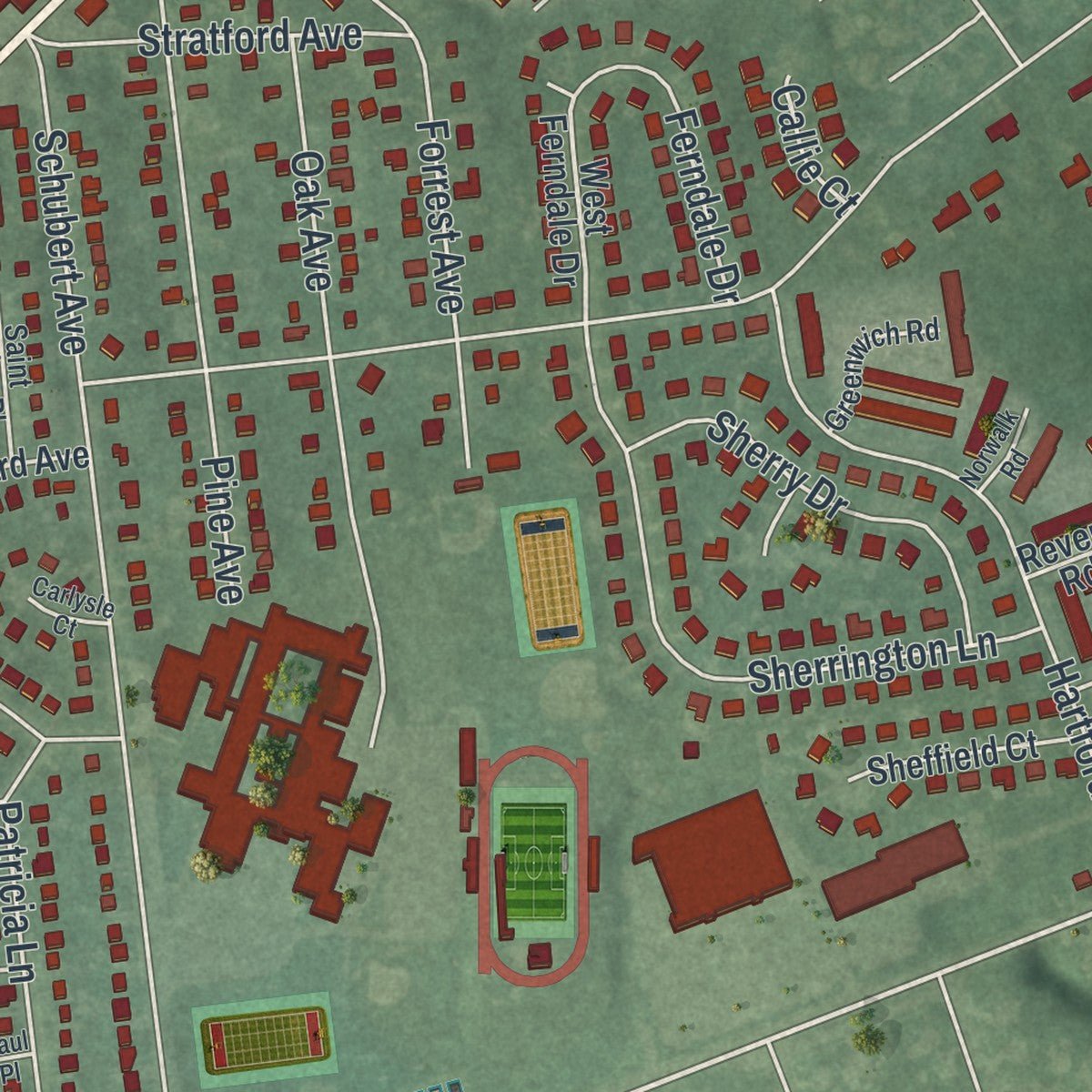Second close-up of the map of Runnemede, New Jersey print showing more streets and buildings