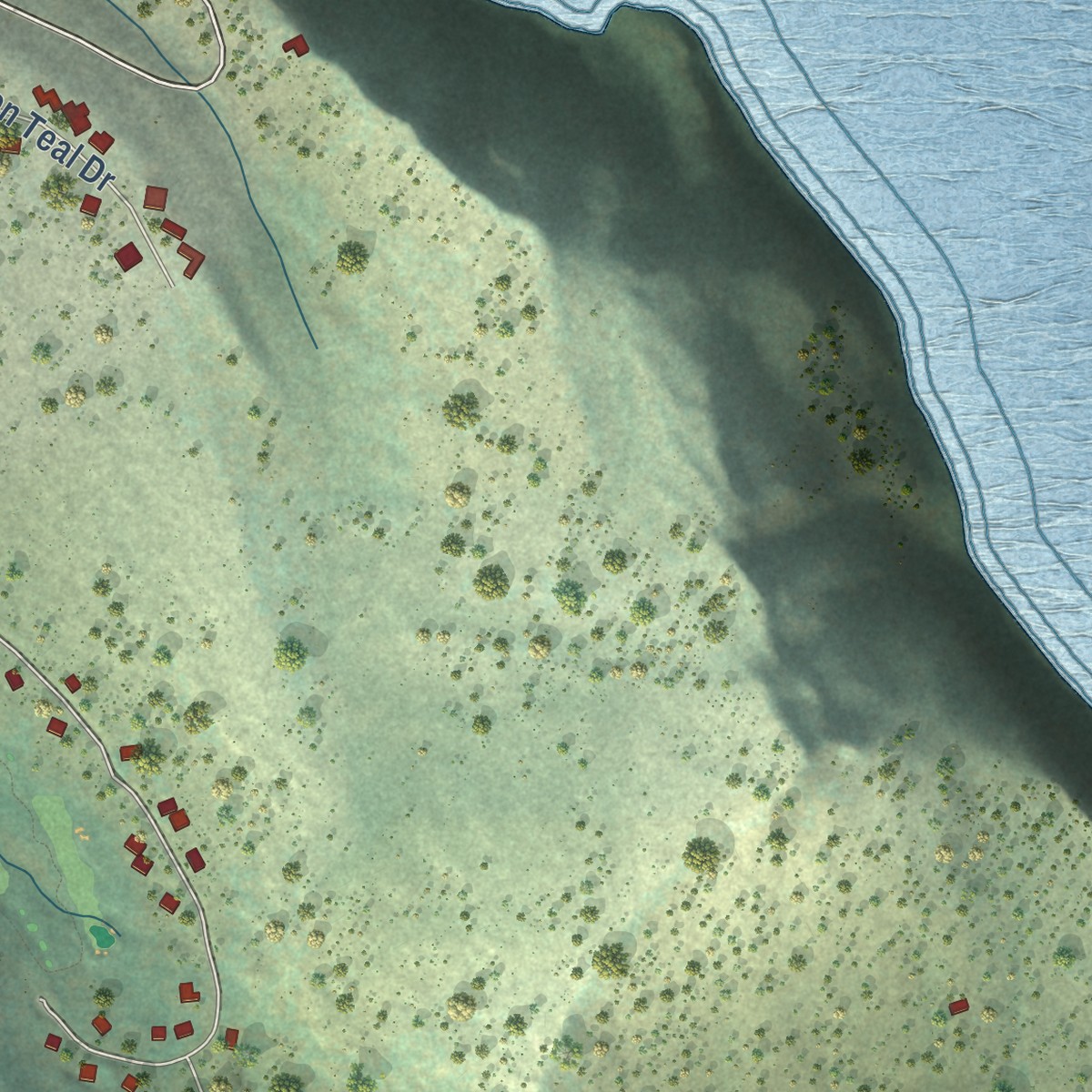Second close-up of the map of Running Y Ranch, Oregon print showing more streets and buildings