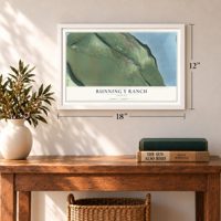 Running Y Ranch, Oregon map, 12 x 18 inch print in a white frame in an entryway