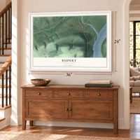 Rupert, Pennsylvania map, 24 x 36 inch print in a white frame above a dresser by a staircase