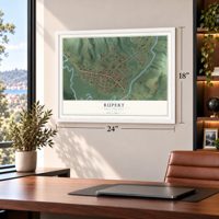 Rupert, West Virginia map, 18 x 24 inch print in a white frame in a home office