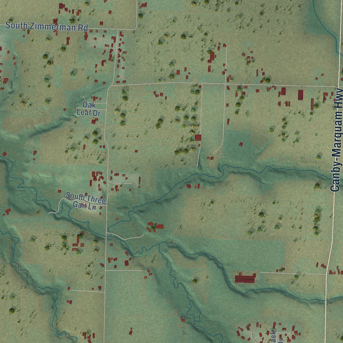 Second close-up of the map of Rural Dell, Oregon print showing more streets and buildings