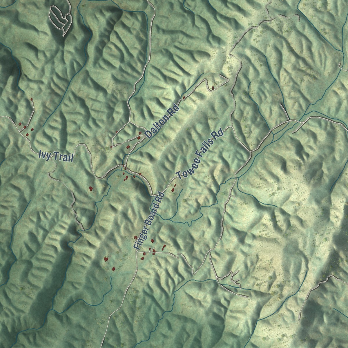 Second close-up of the map of Rural Vale, Tennessee print showing more streets and buildings