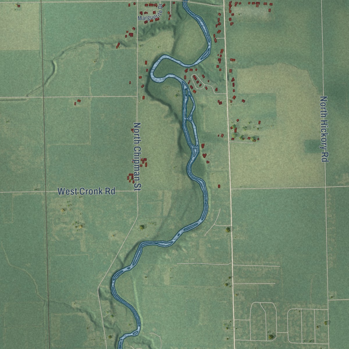 Second close-up of the map of Rush, Michigan print showing more streets and buildings