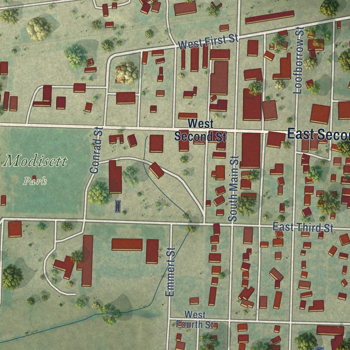 Second close-up of the map of Rushville, Nebraska print showing more streets and buildings