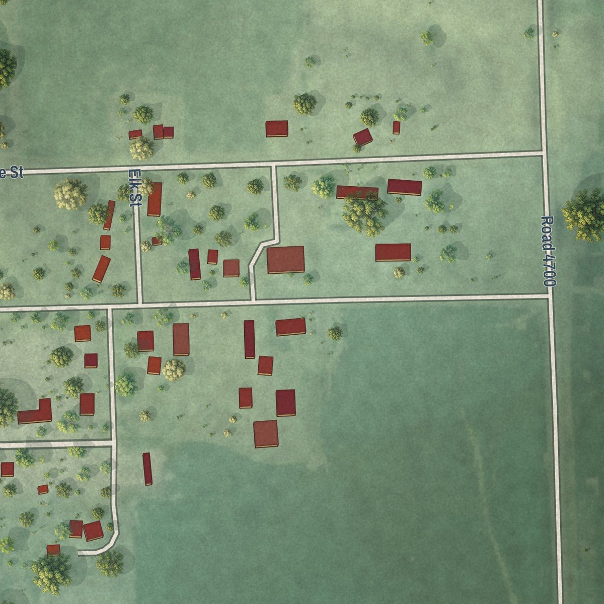 Second close-up of the map of Ruskin, Nebraska print showing more streets and buildings