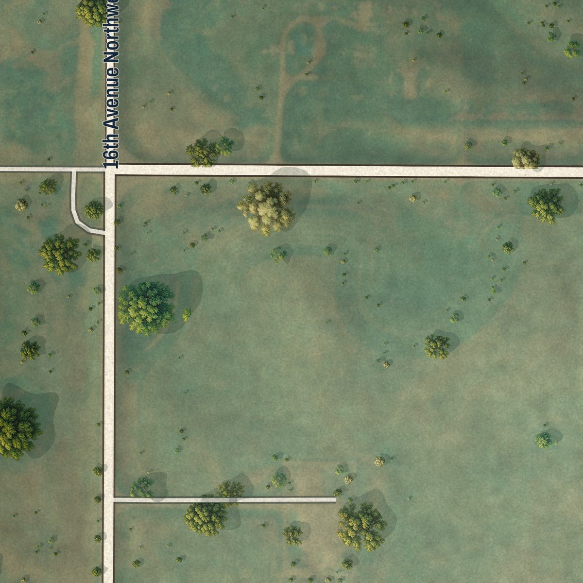Second close-up of the map of Ruso, North Dakota print showing more streets and buildings