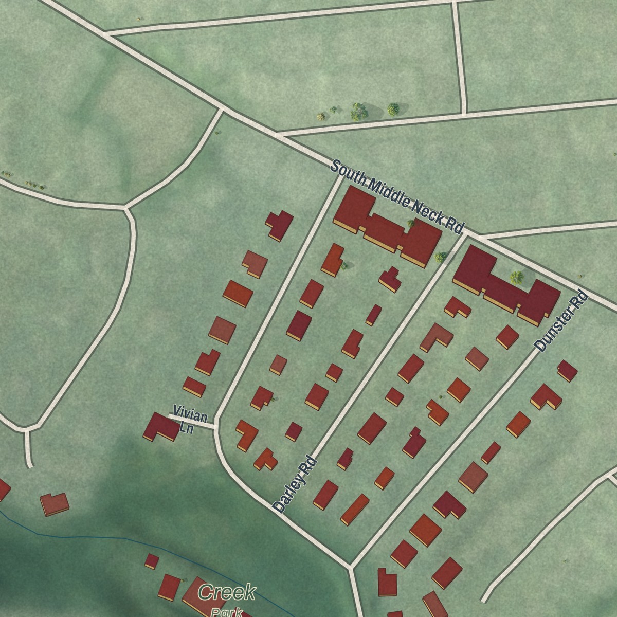 Second close-up of the map of Russell Gardens, New York print showing more streets and buildings