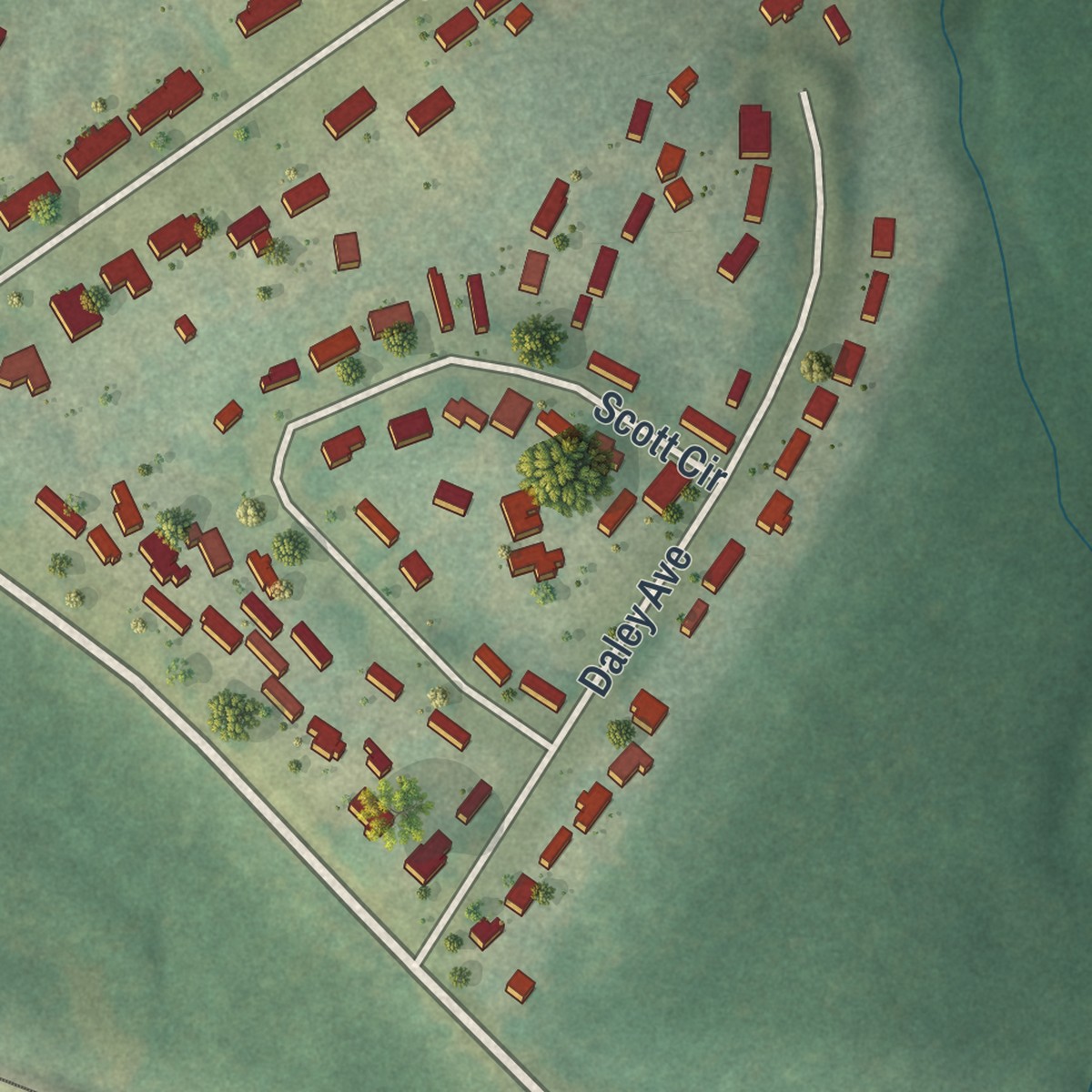 Second close-up of the map of Russell, Georgia print showing more streets and buildings
