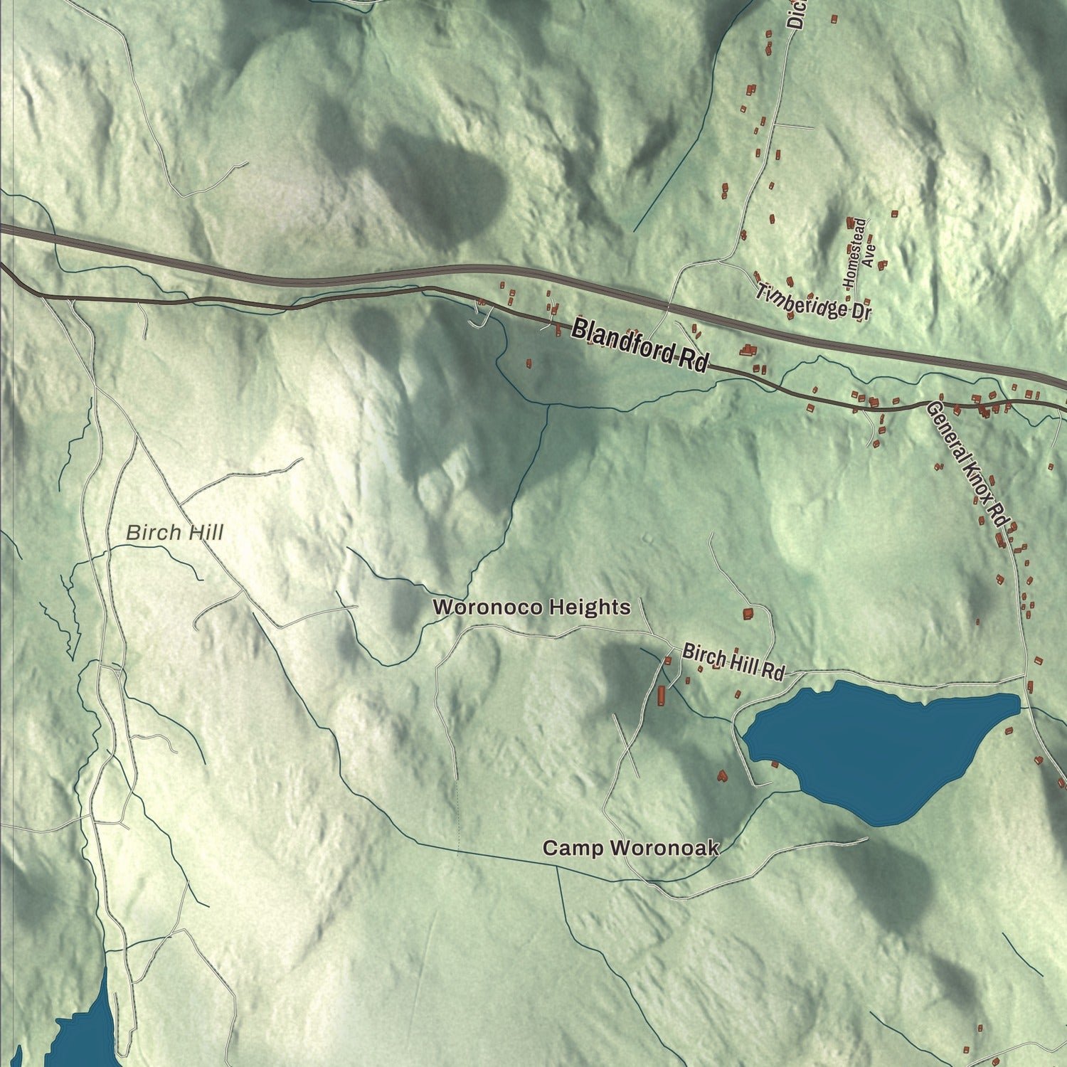 Close-up of the map of Russell, Massachusetts print showing terrain and local geography