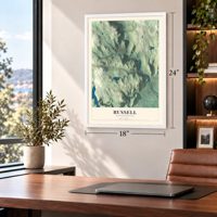 Russell, Massachusetts map, 18 x 24 inch print in a white frame in a home office