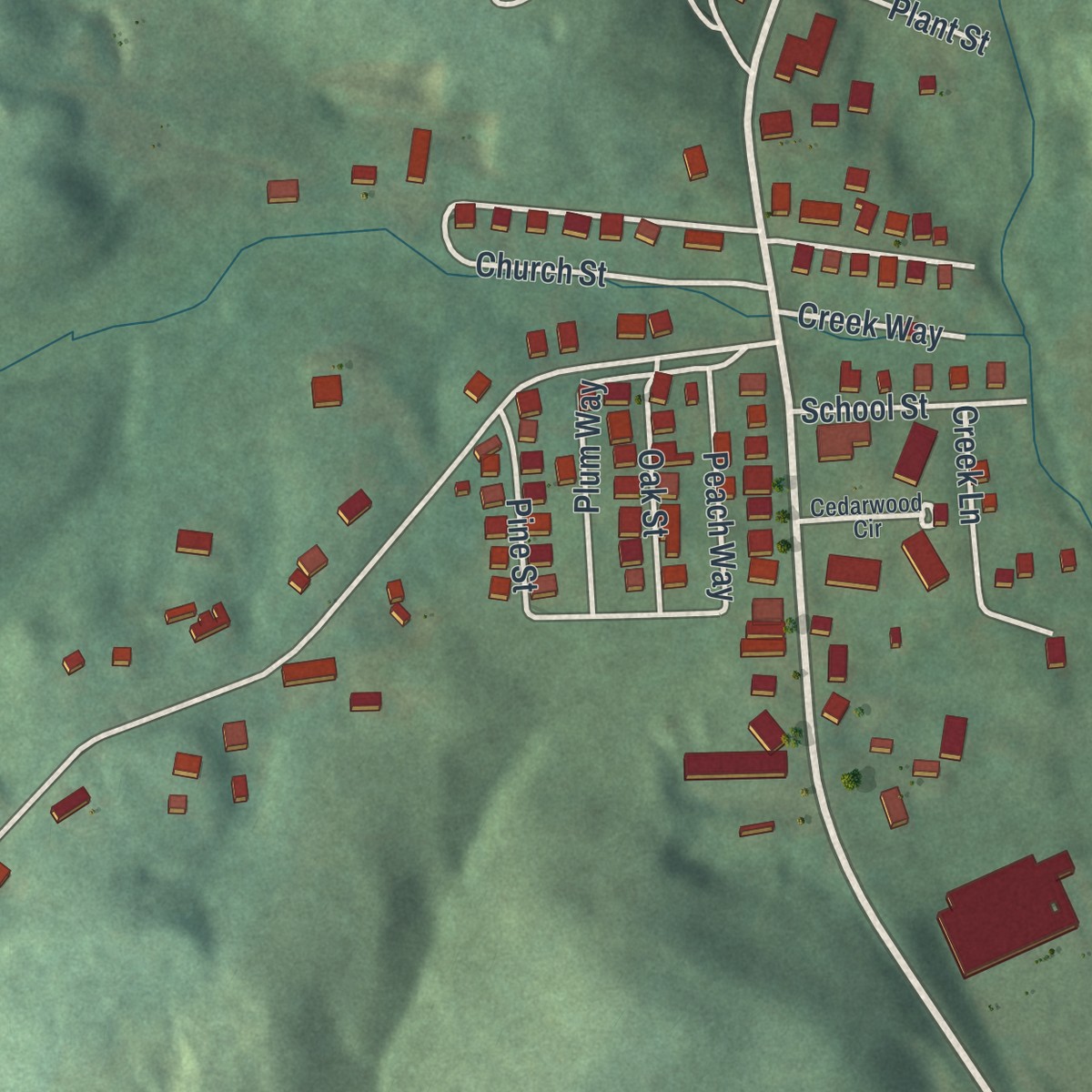 Second close-up of the map of Russellton, Pennsylvania print showing more streets and buildings